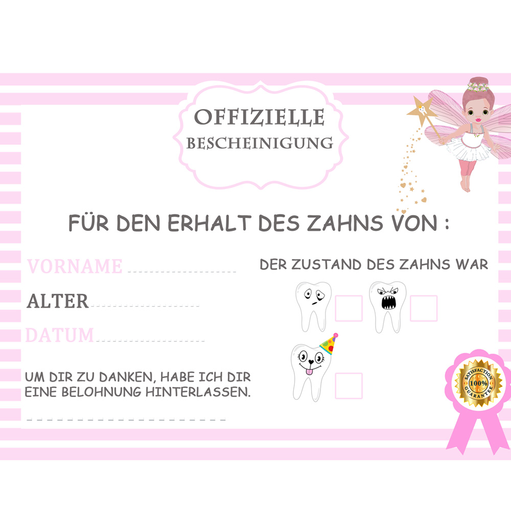 3 Offizielle Zahnzertifikat allemand tooth fairy