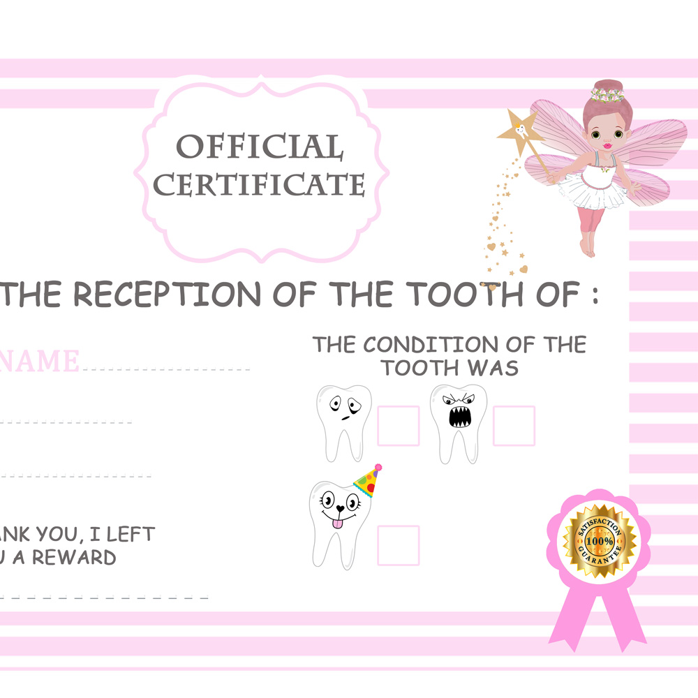3 Teeth certificate children boy girl tooth fairy