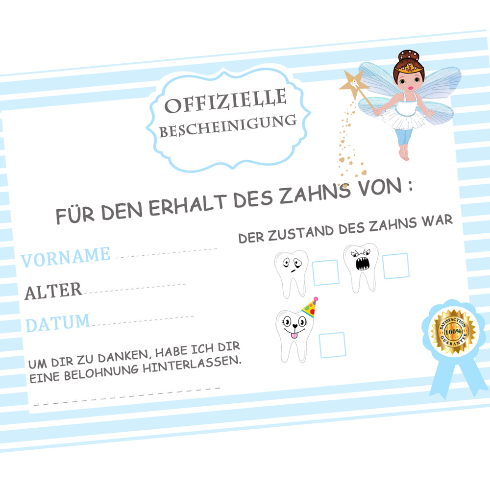 2 tooth fairy Offizielle Zahnzertifikat allemand