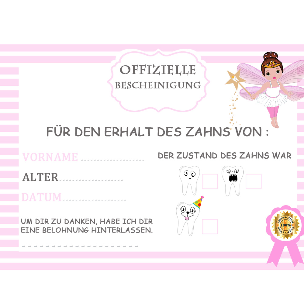 2 tooth fairy Offizielle Zahnzertifikat allemand