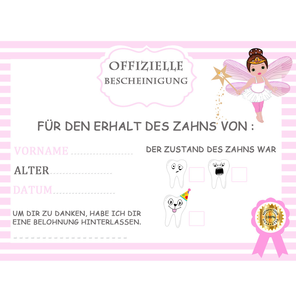 2 tooth fairy Offizielle Zahnzertifikat allemand