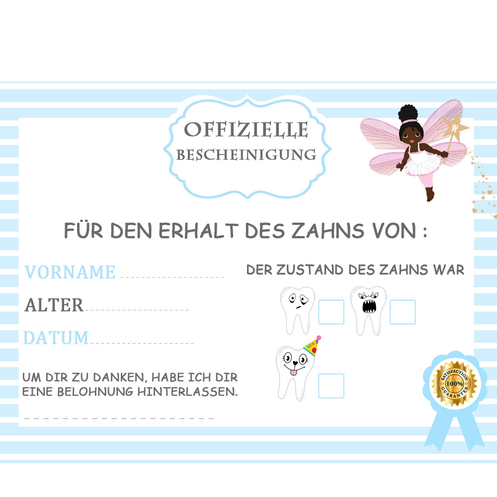 2 tooth fairy afro Offizielle Zahnzertifikat allemand