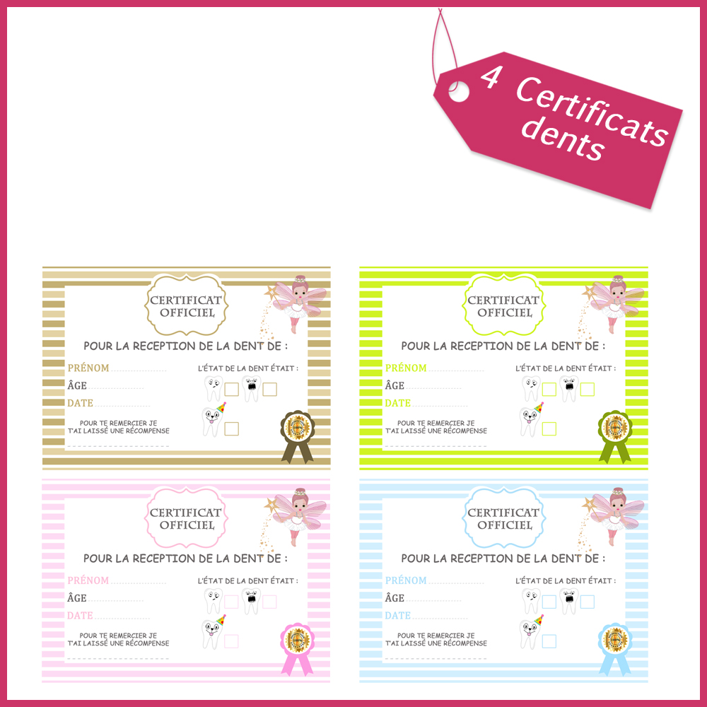 1 Certificats perte dents enfants fée des dents