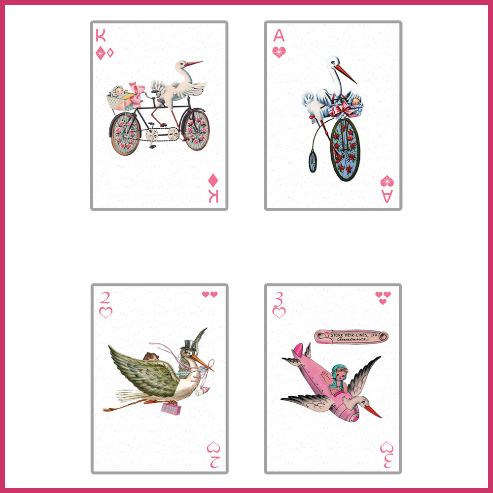 5 playing cards baby shower swan kids poker
