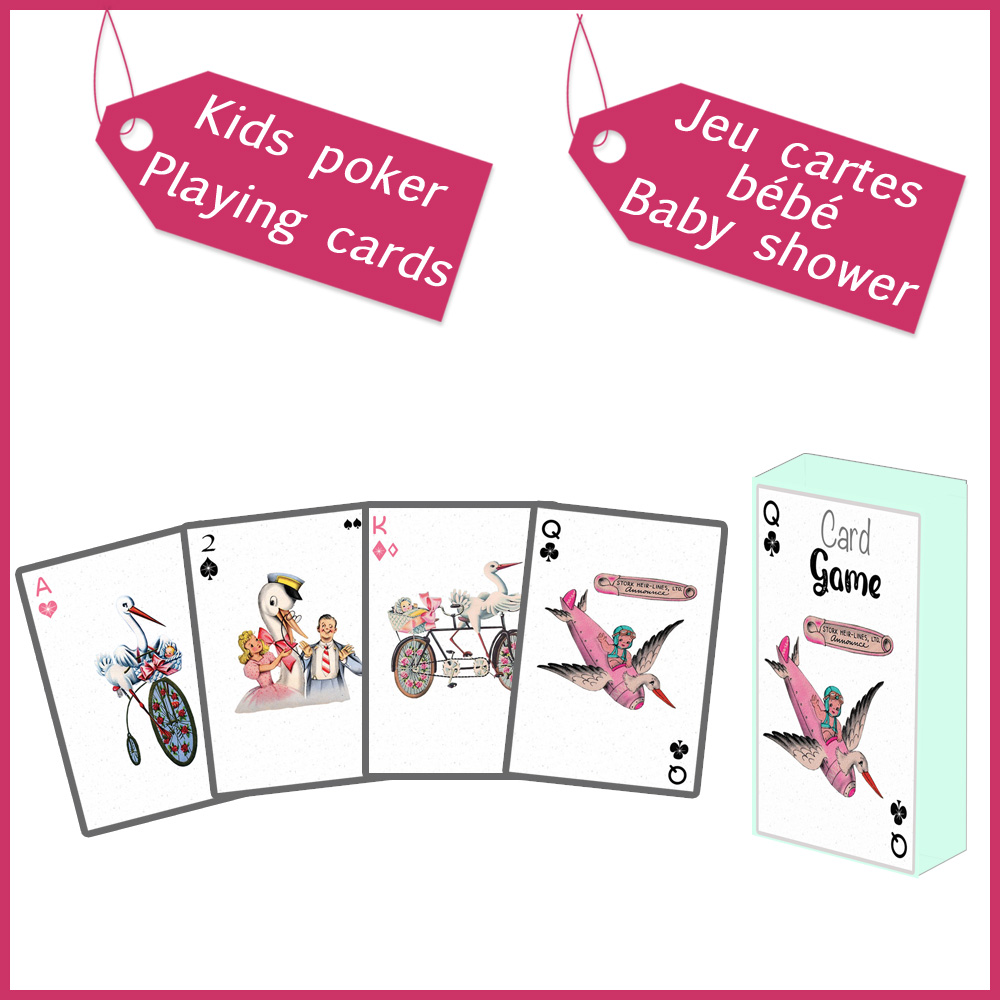 1 playing cards baby shower swan kids poker