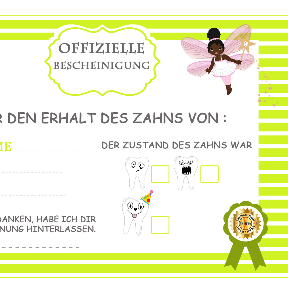 2 Offizielle Zahnzertifikat allemand tooth fairy afro