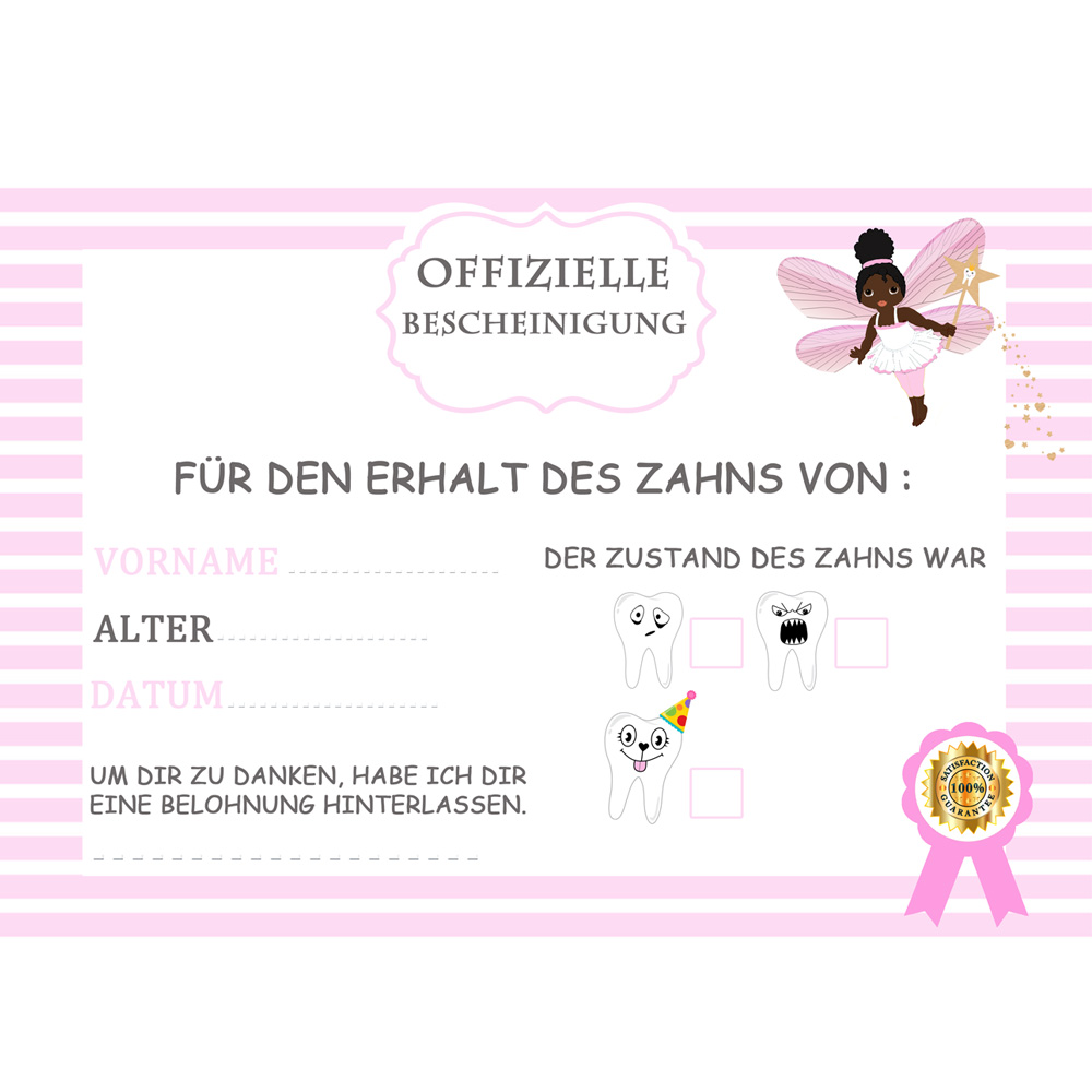 5 Offizielle Zahnzertifikat allemand tooth fairy afro