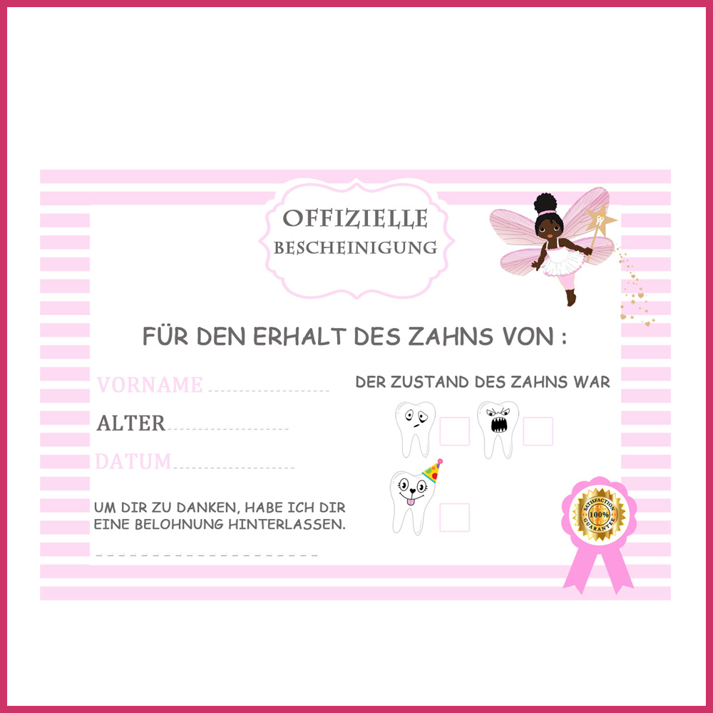 2 tooth fairy afro Offizielle Zahnzertifikat allemand