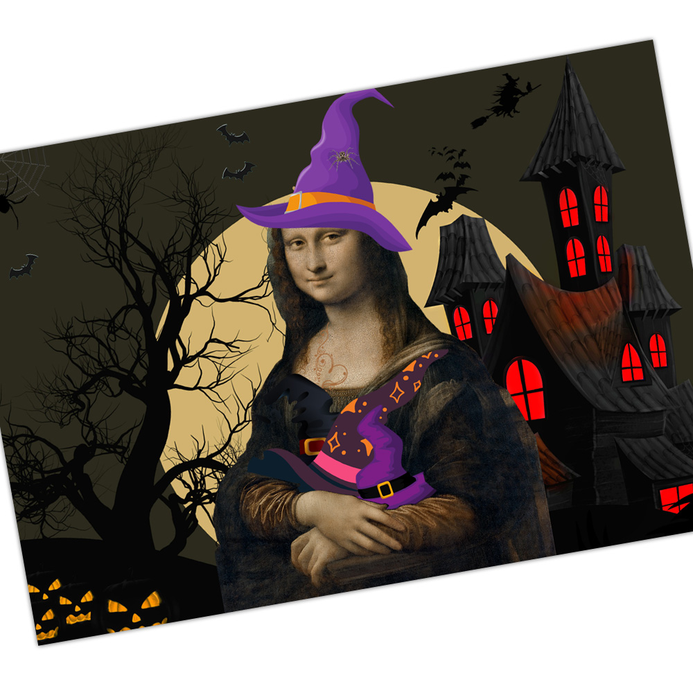 2 Cartes invitation remerciment halloween Mona Lisa