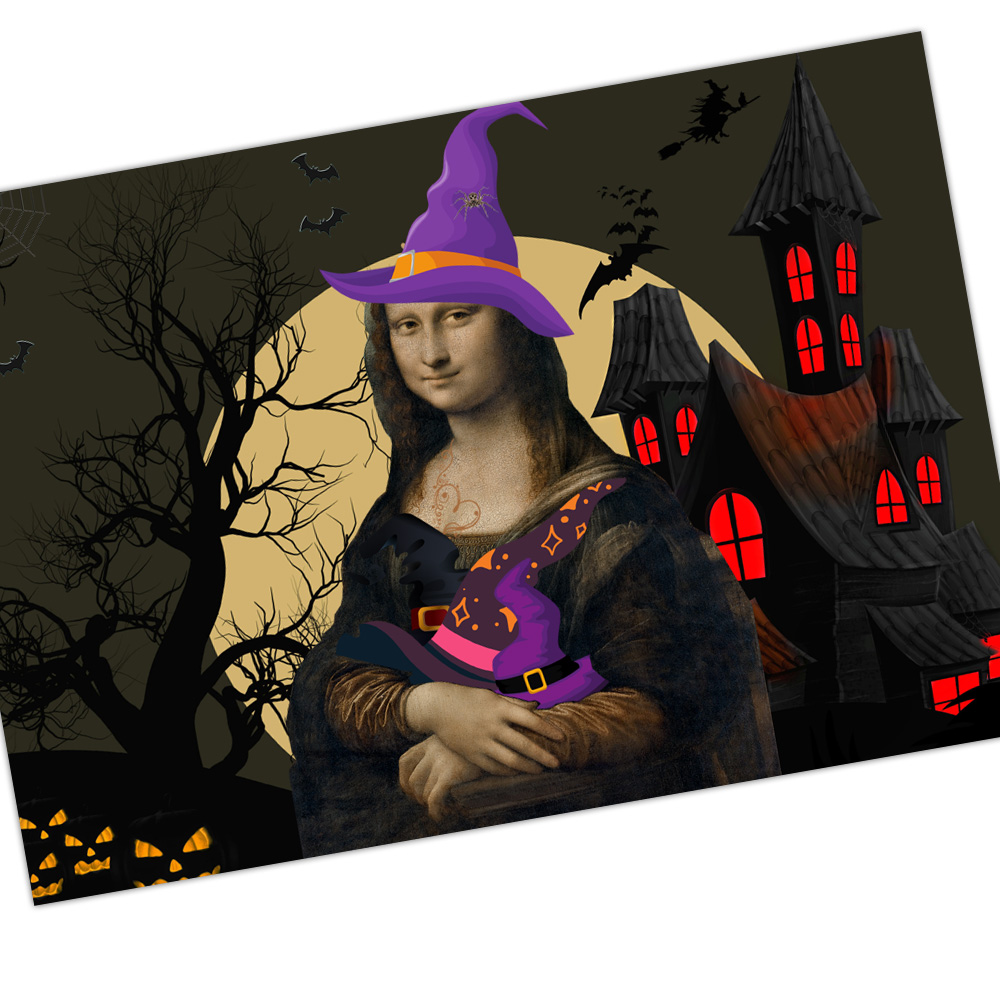 6 Cartes invitation remerciment halloween Mona Lisa