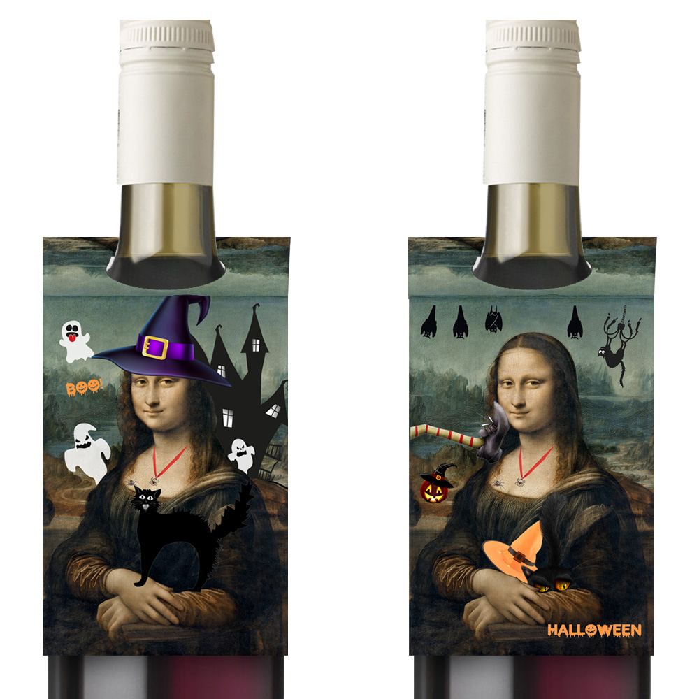 3 Halloween Wine bottle tag Joconde Mana Lisa