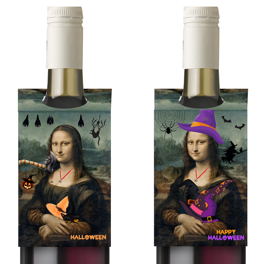 2 Halloween Wine bottle tag Joconde Mana Lisa