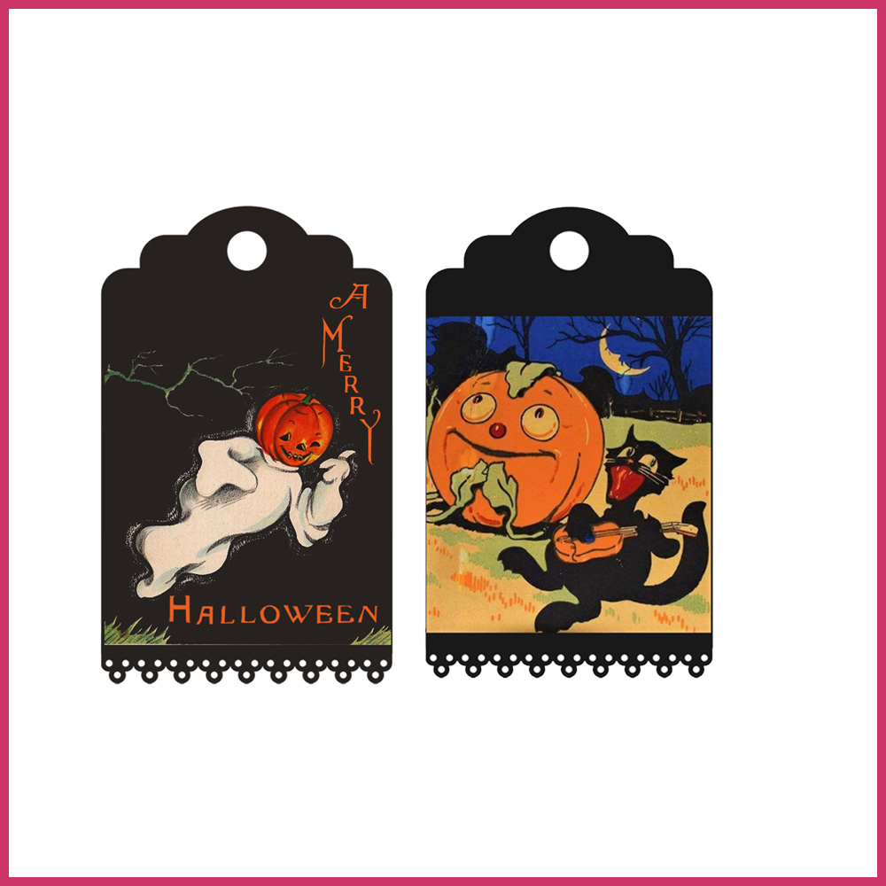 7Tags label etiquette vintage halloween citrouille