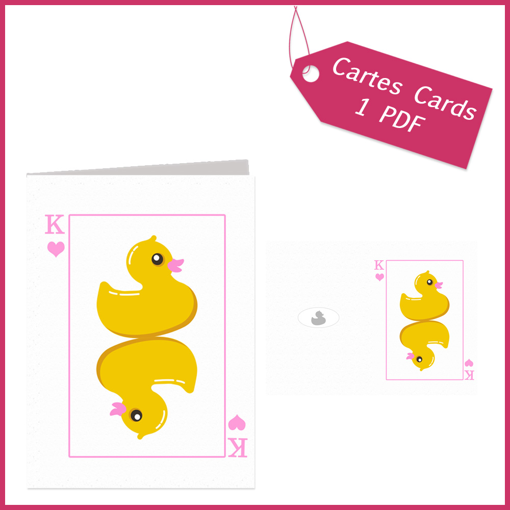 1 Carte canard jaune roi coeur
