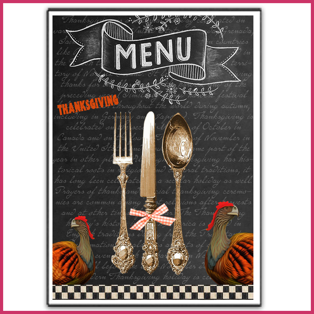 2 Affiche décoration table commerce Dinde Happy Thanksgiving