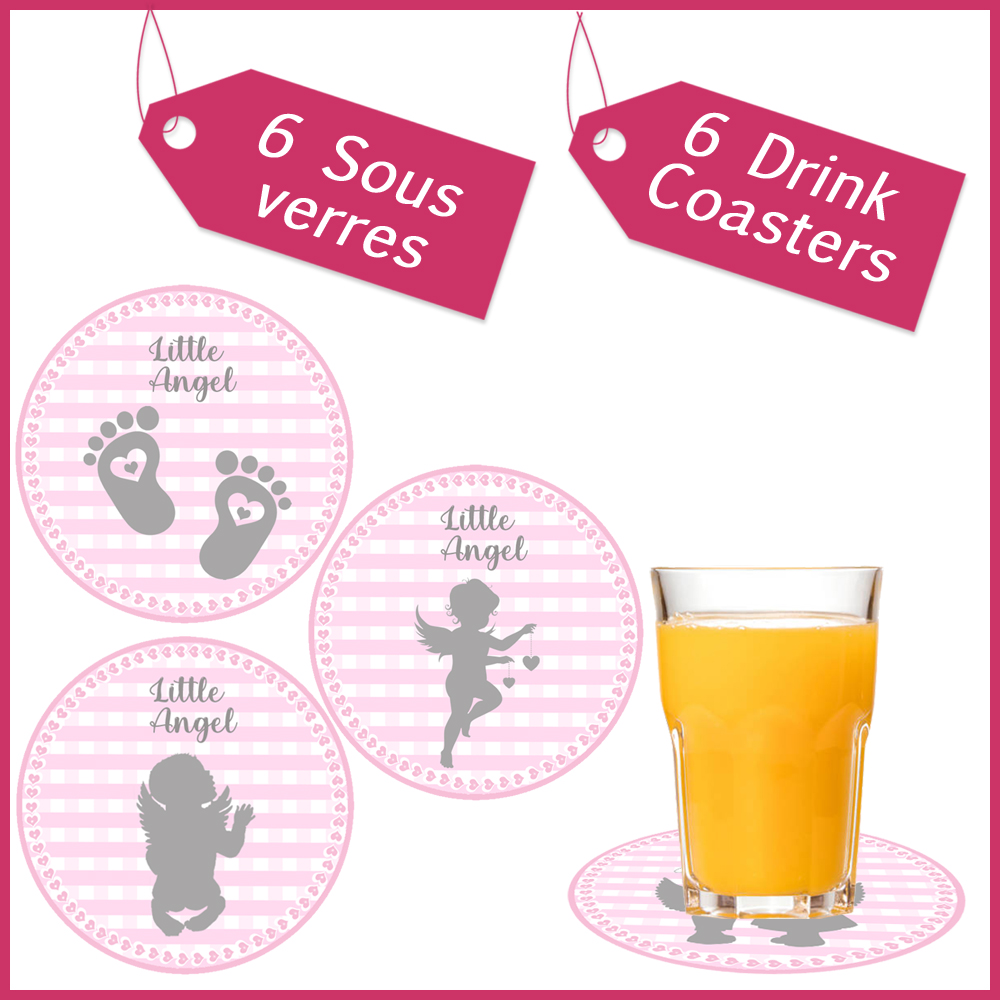 1 Drink Coasters pink kids girl baby shower birtdhay