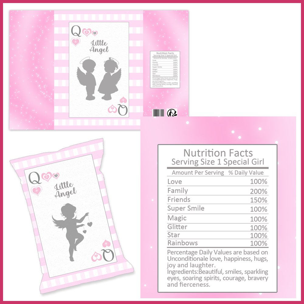 2 PINK packet chip bag kids boy girl baby shower birtdhay