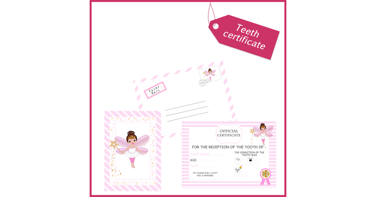 Mini kit girl Official tooth fairy certificate with envelope and tooth ...