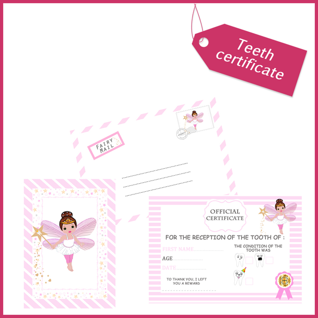 Mini kit girl Official tooth fairy certificate with envelope and tooth ...