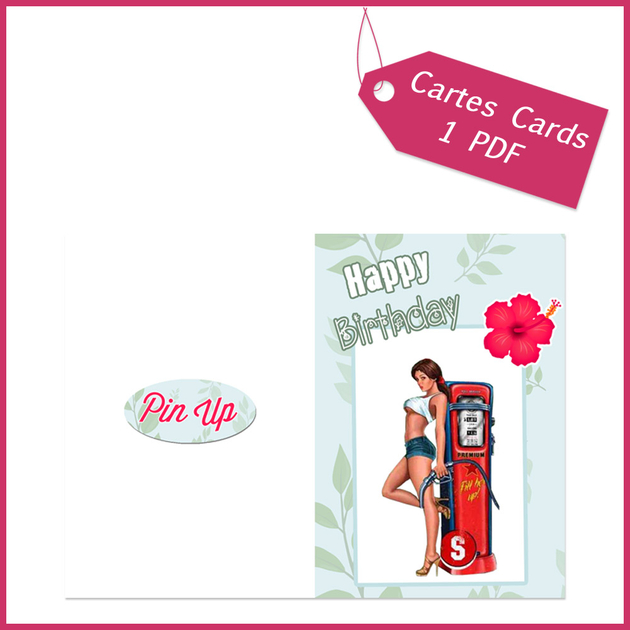 Carte Double Vintage Pin Up Joyeux Anniversaire Pin Up Rétro Pompiste