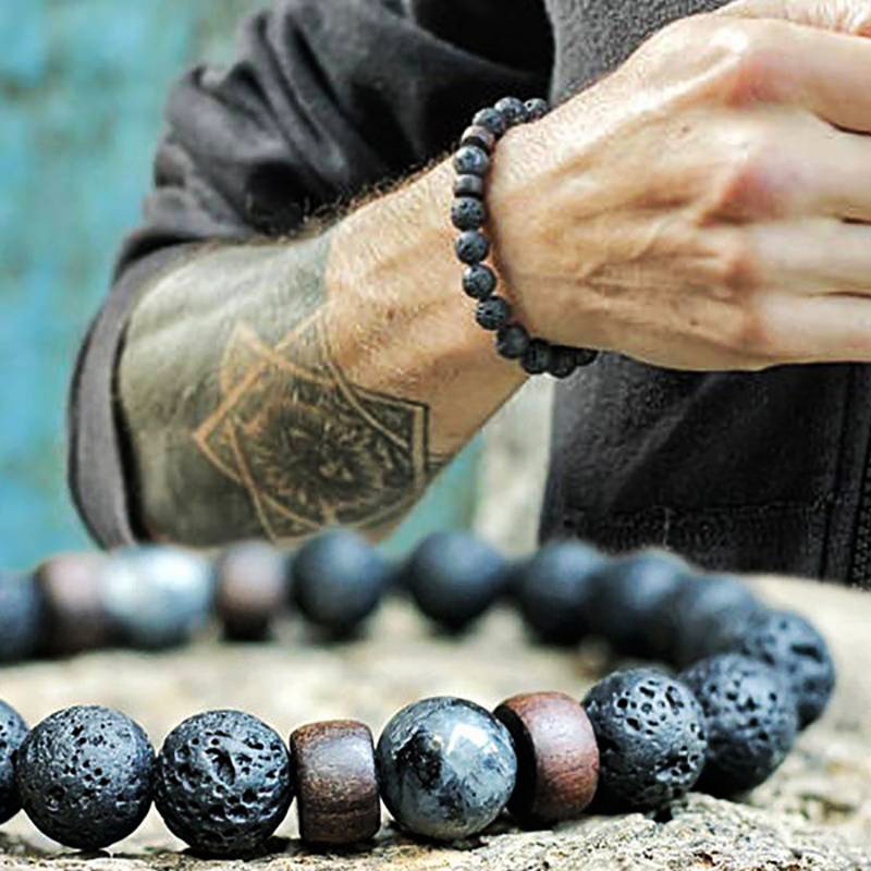 Bracelet en pierre volcanique pour hommes, 8mm, perles en bois de lave, chaîne de poignet de bouddha tibétain, bijoux pour femmes et hommes