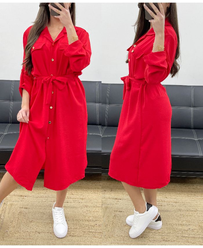 robe-chemise-longue-avec-lien-pe0392-rouge (1)