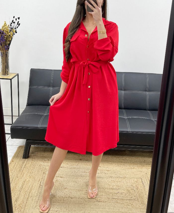 robe-chemise-longue-avec-lien-pe0392-rouge
