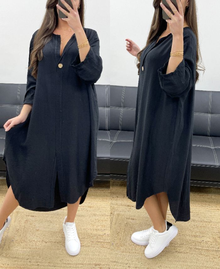 robe-oversize-fluide-viscose-bouton-pe0443-noir