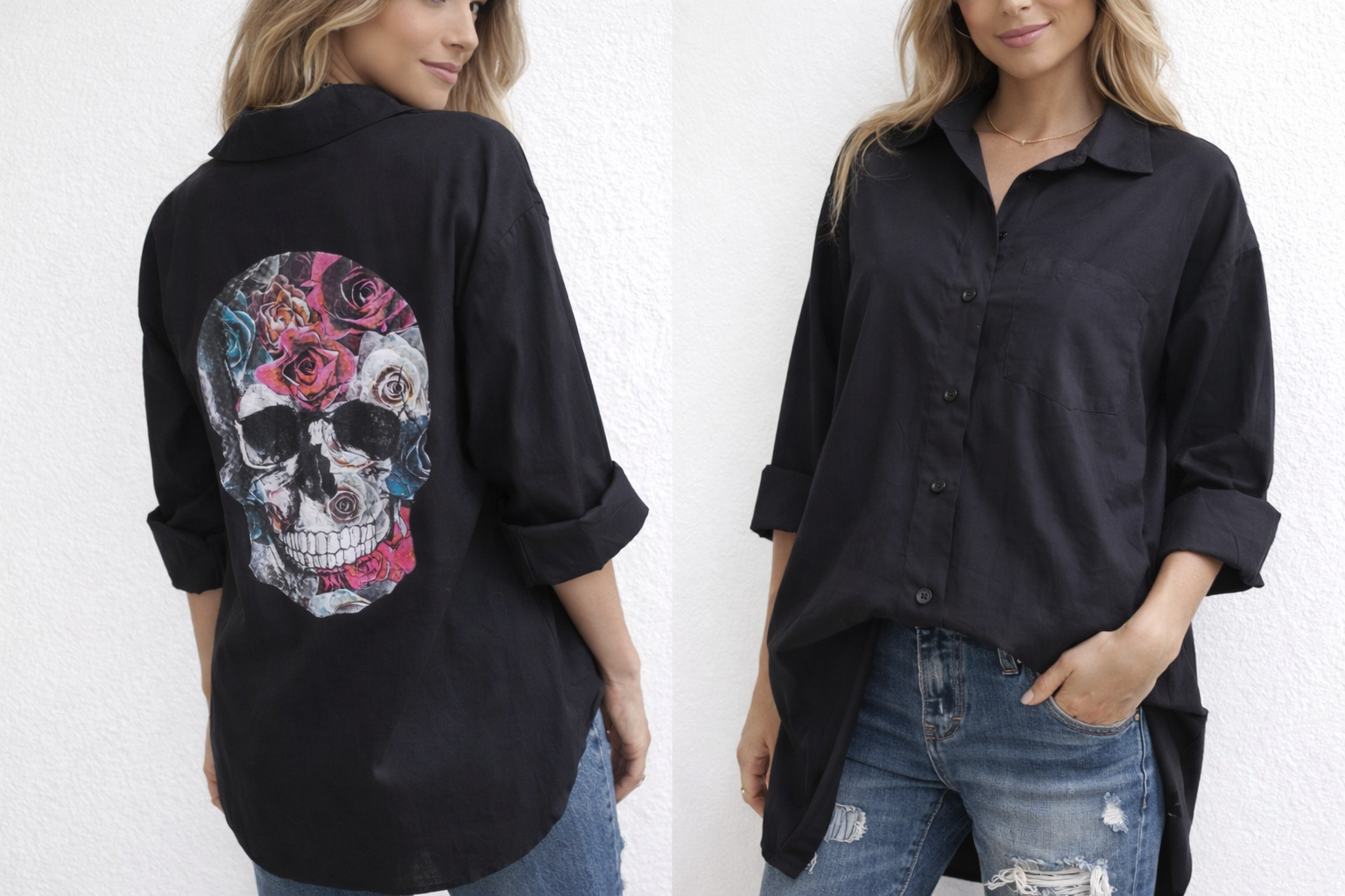Modèle en chemise oversize à motif tête de mort