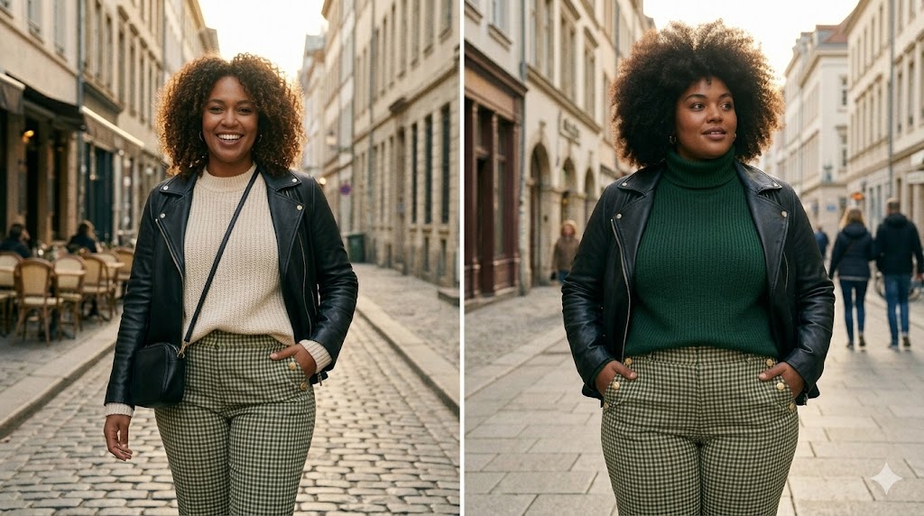Pantalon à carreaux vert et beige