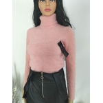 Pull rose col roulé femme (5)