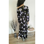 Robe longue noire imprimé fleuri violet  (2)