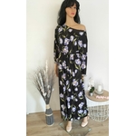 Robe longue noire imprimé fleuri violet  (5)