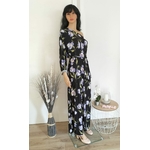 Robe longue noire imprimé fleuri violet  (3)