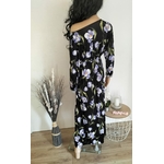 Robe longue noire imprimé fleuri violet  (1)