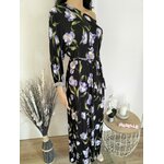 Robe longue noire imprimé fleuri violet  (4)