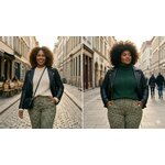 Pantalon à carreaux vert et beige