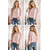 Jeune femme en blouse rose et jeans
