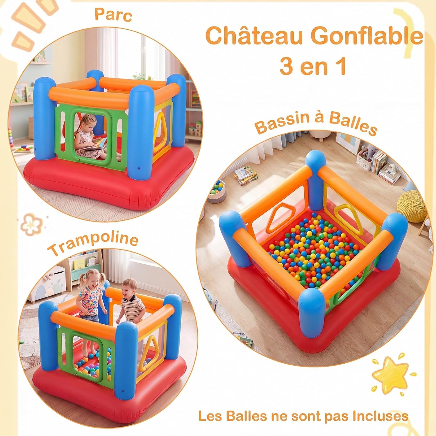 Petit Château Gonflable Costway Trampoline et Piscine à Balles 2
