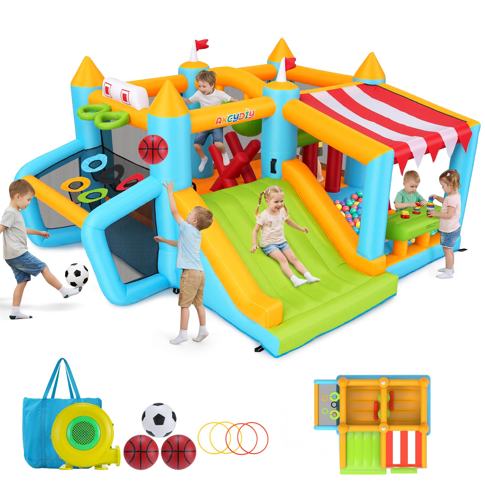Château Gonflable AKEYDIY avec Stand de Marché et Piscine