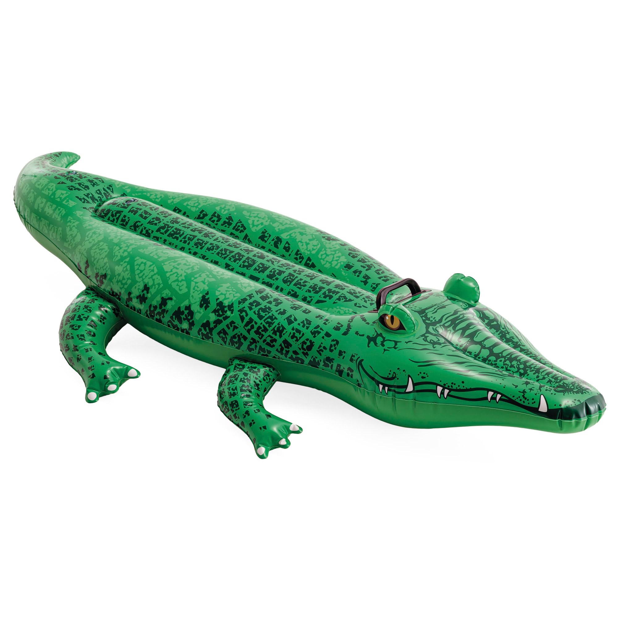 Crocodile gonflable vert Intex à chevaucher, vu de trois quarts