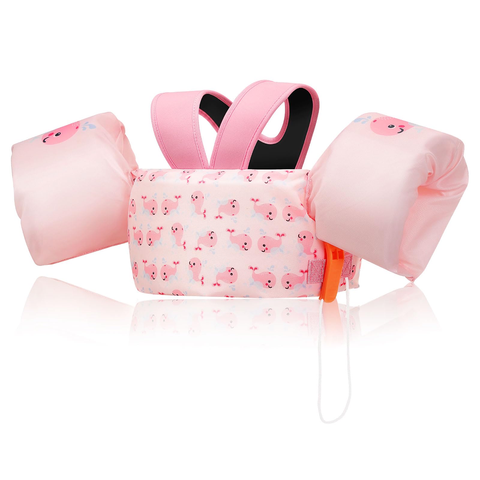 Gilet de natation MoKo rose à motif baleine, avec ses deux brassards
