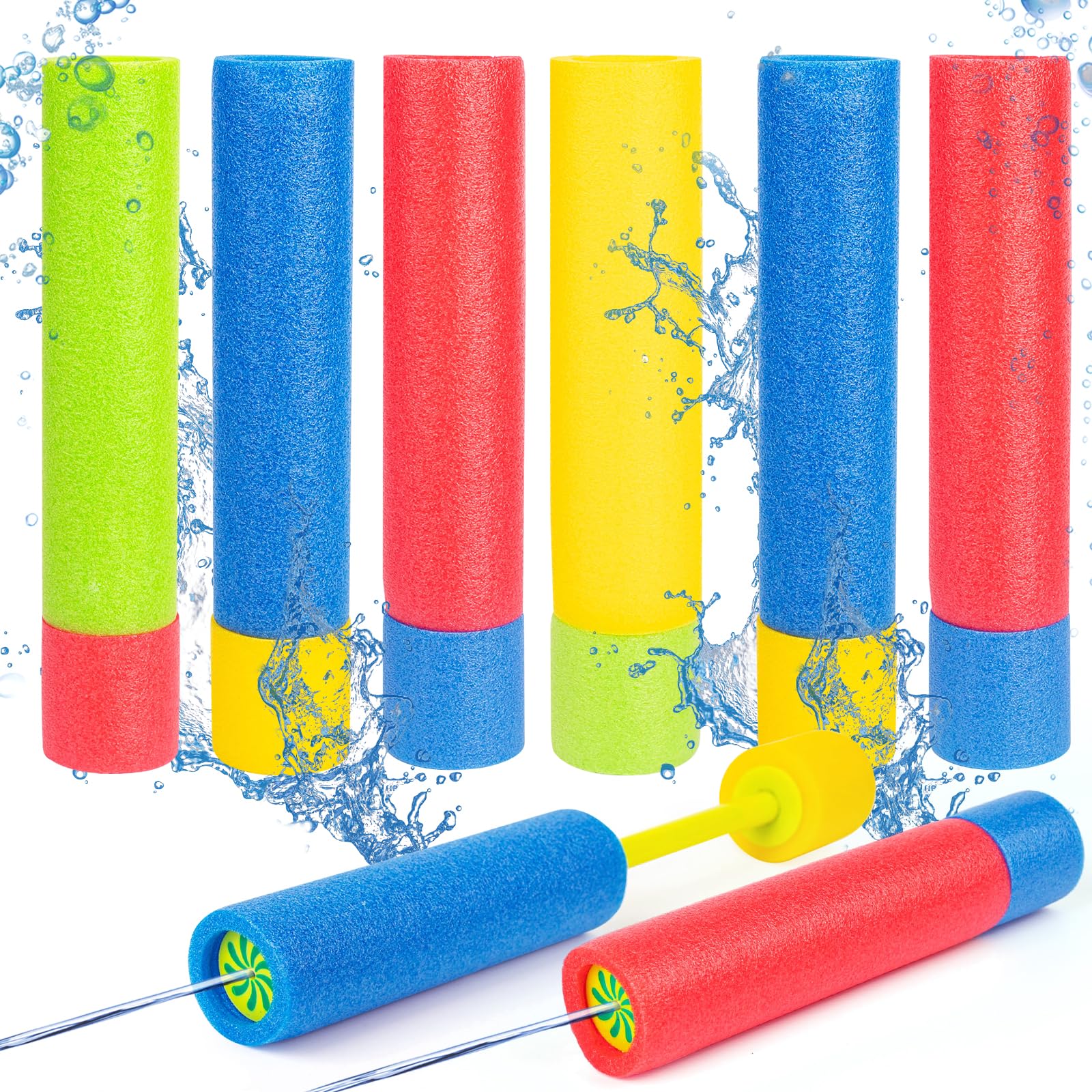 Six pistolets à eau en mousse bleus, rouges, jaunes et verts