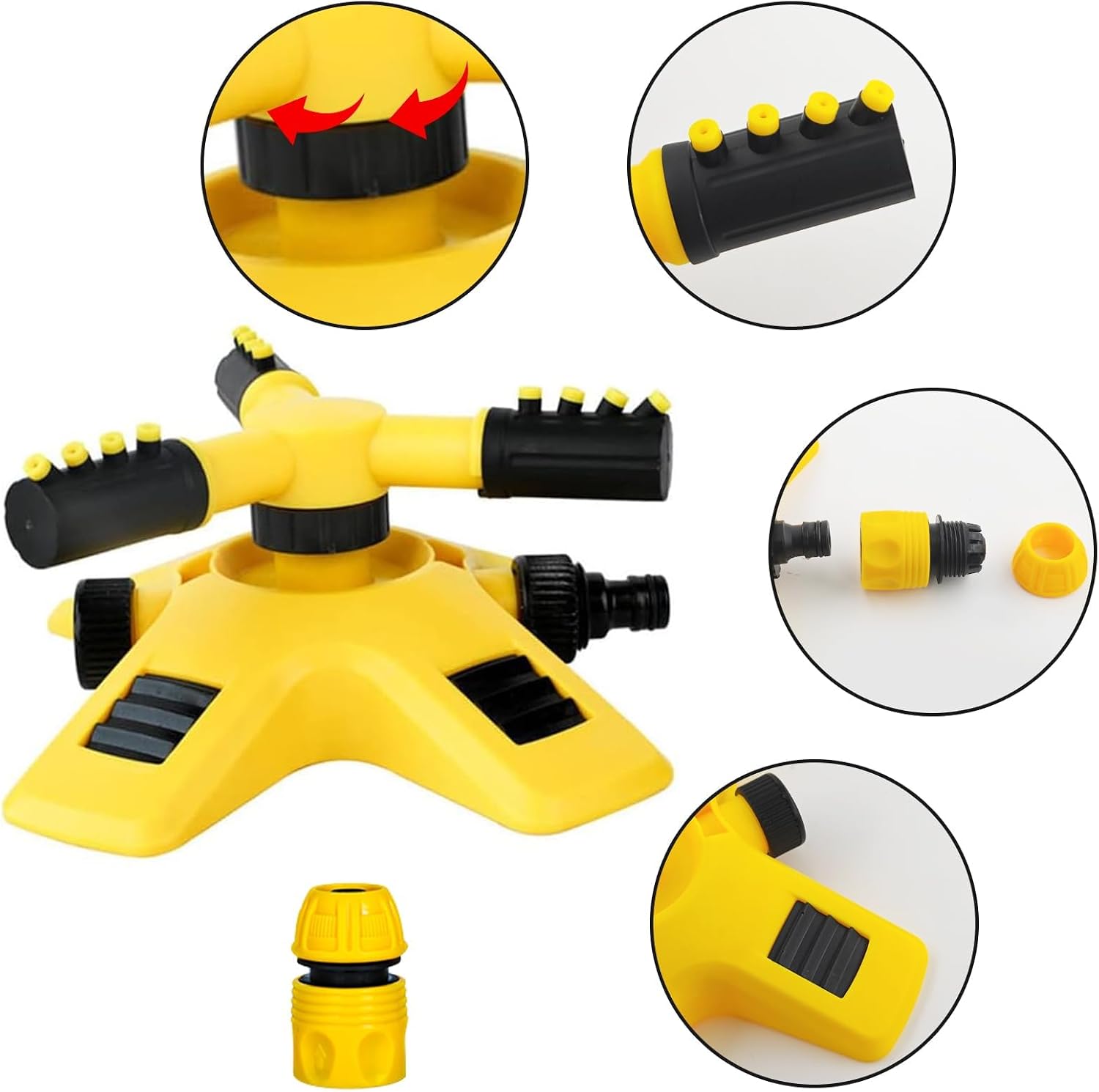 Détails de larroseur : bras orientables et raccord rapide