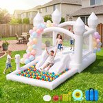 Château Gonflable Blanc, Toboggan et Piscine à Balles