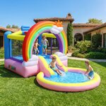 Château Gonflable Bonnlo Arc-en-Ciel avec Toboggan Aquatique