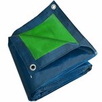 Bâche de protection TECPLAST bleue et verte pliée, avec ses œillets en aluminium