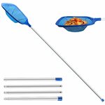 Épuisette de surface Jsdoin à filet bleu, avec son manche en aluminium en 4 sections