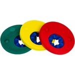 Trois disques de natation Delphin séparés : vert, jaune et rouge