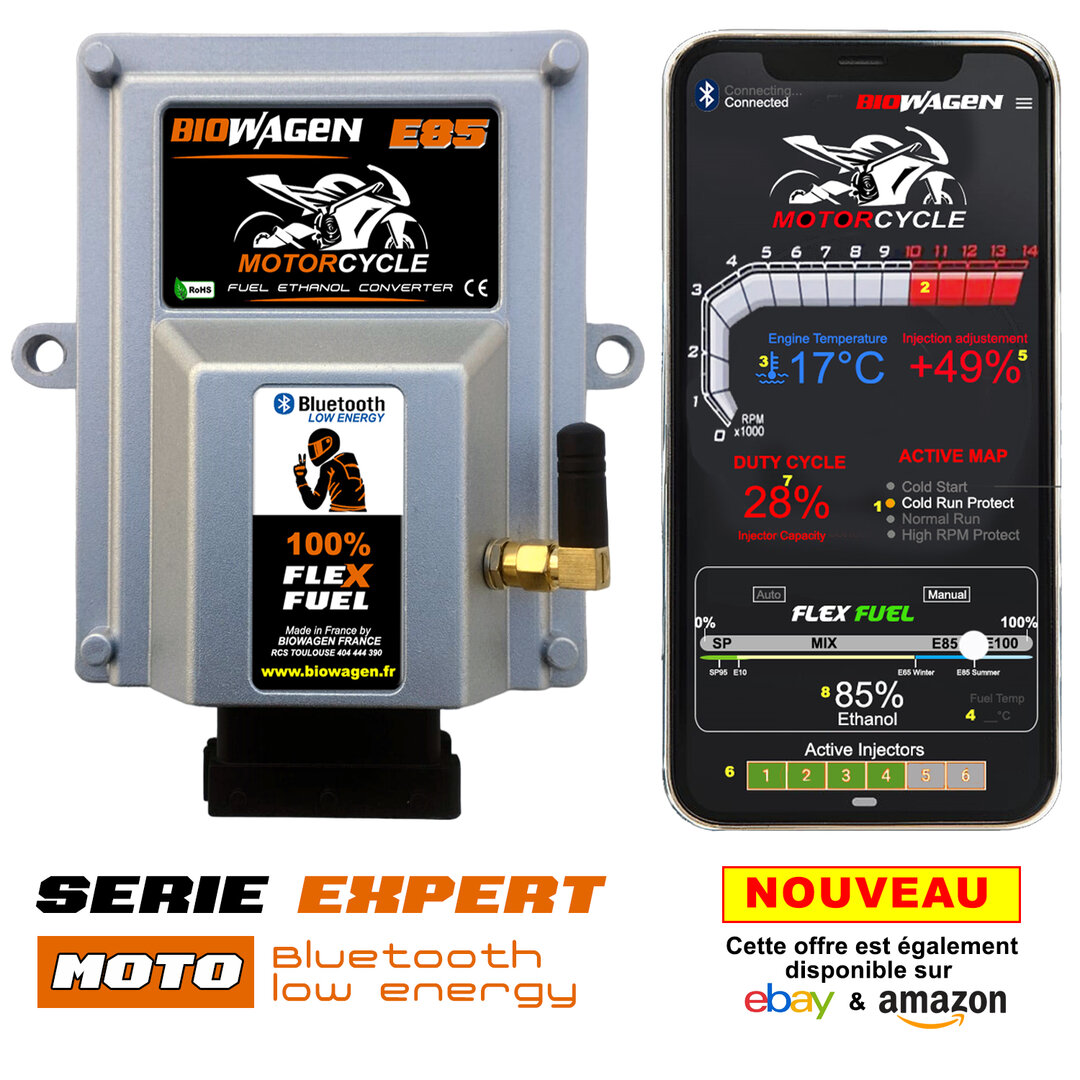 Boîtier Conversion Ethanol E85 BIOWAGEN PRO - Pour 4 Cylindres - Connecteurs Bosch EV6 - Flex Fuel Kit Français